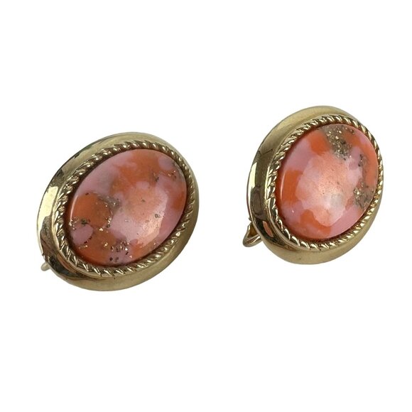 Sarah Coventry Jewelry - Sarah Coventry Gold-Tone Clip-On Earrings Orange & Pink Oval Cabochon
